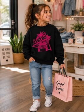 HG Creations Girls Barbie Pink Jeep Black Graphic Sweatshirt Medium 7/8